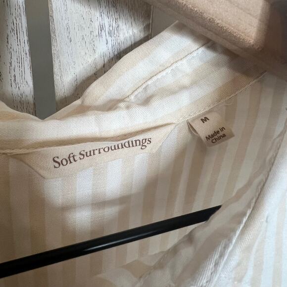 SOFT SURROUNDINGS Women's Med Lorimer Tencel Striped Button Front Tunic Top Tan - Picture 7 of 14